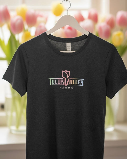Ombre Sparkle Tulip Valley Farms Logo T-shirt
