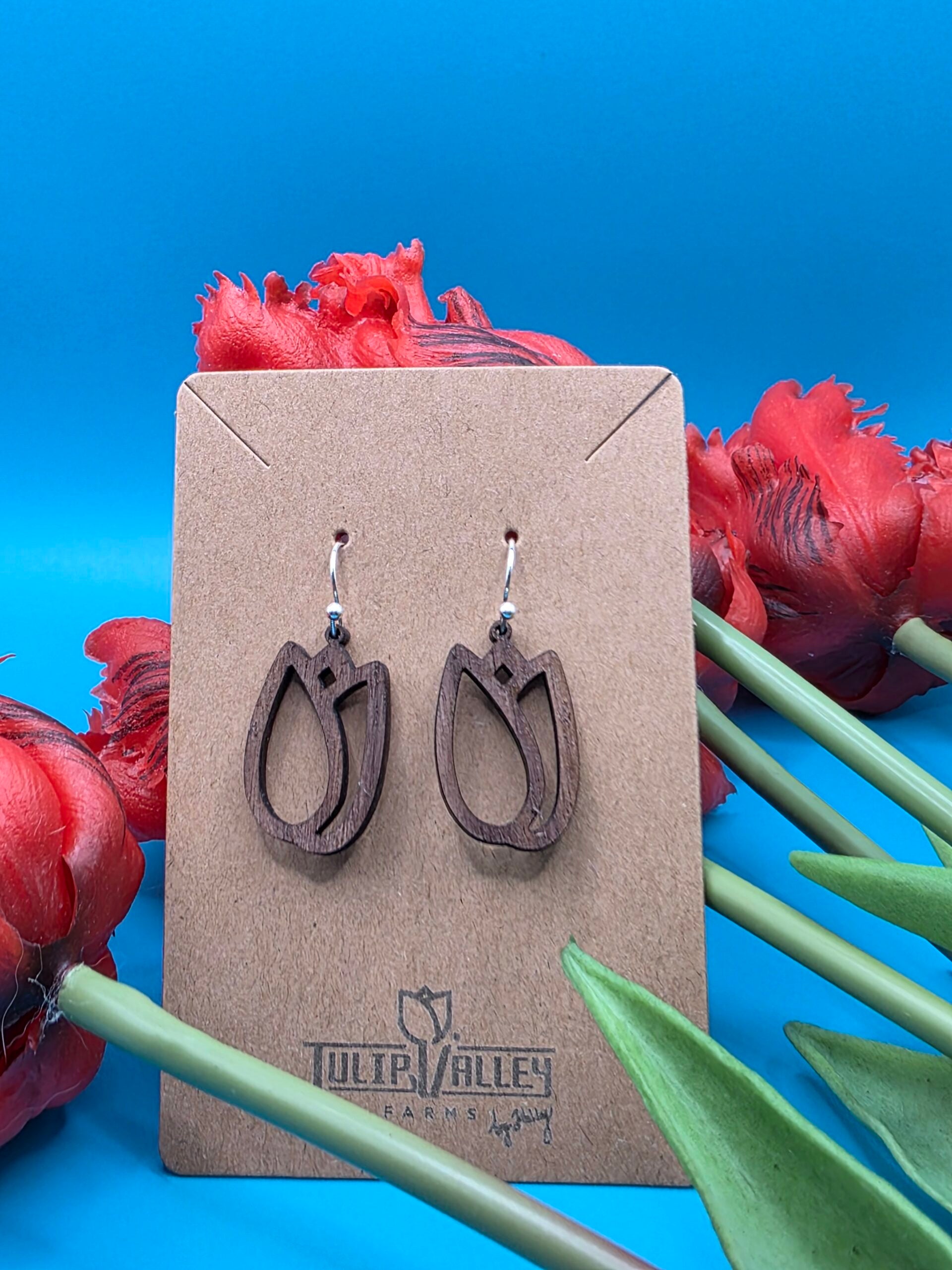 Wood Tulip Earrings from Tulip Valley Farms