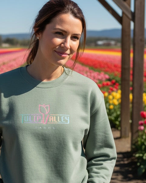 Ombre Sparkle Tulip Valley Farms Logo T-shirt