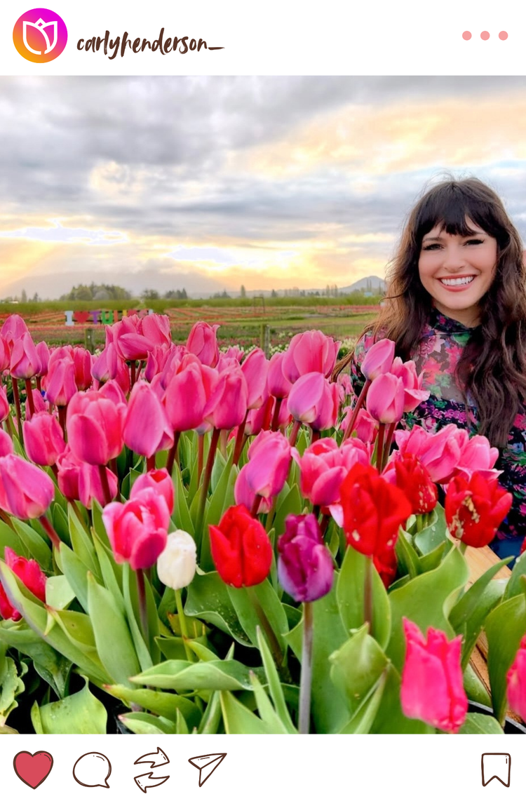 Instagram Mockup of a woman in the tulip fields at Tulip Valley Farms