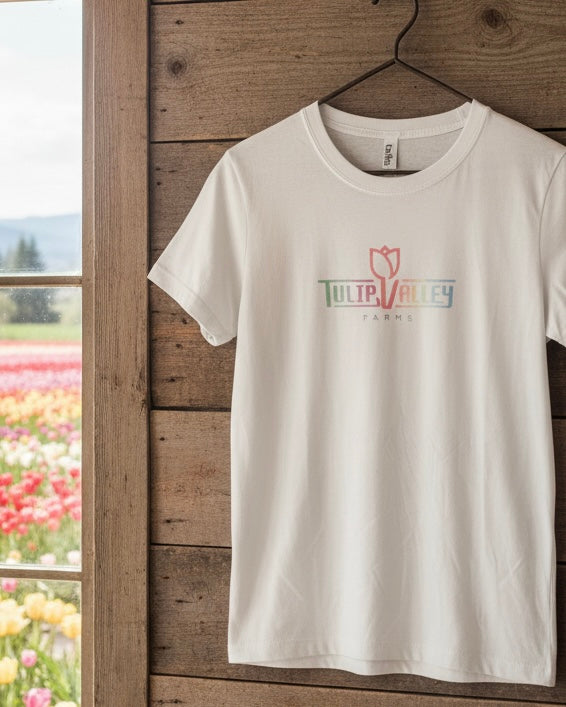 Ombre Sparkle Tulip Valley Farms Logo T-shirt