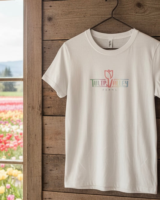 Ombre Sparkle Tulip Valley Farms Logo T-shirt