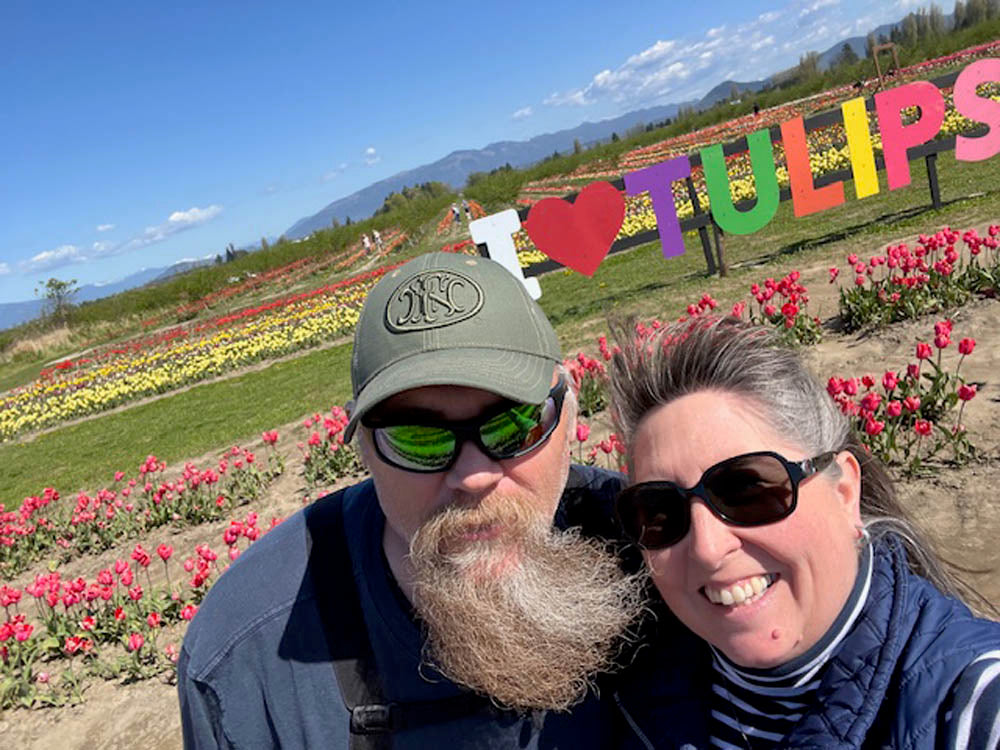Guest selfie at Tulip Valley Farms during Tulip Festival