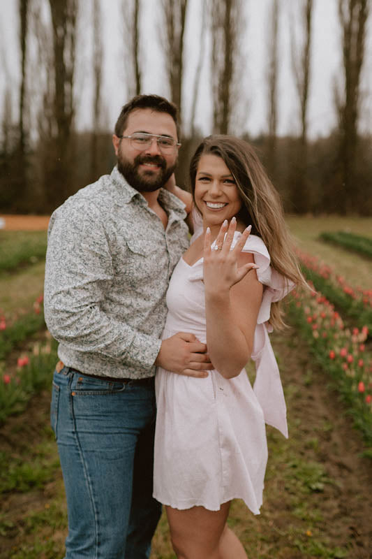 Newly engaged couple at Tulip Valley Farms.