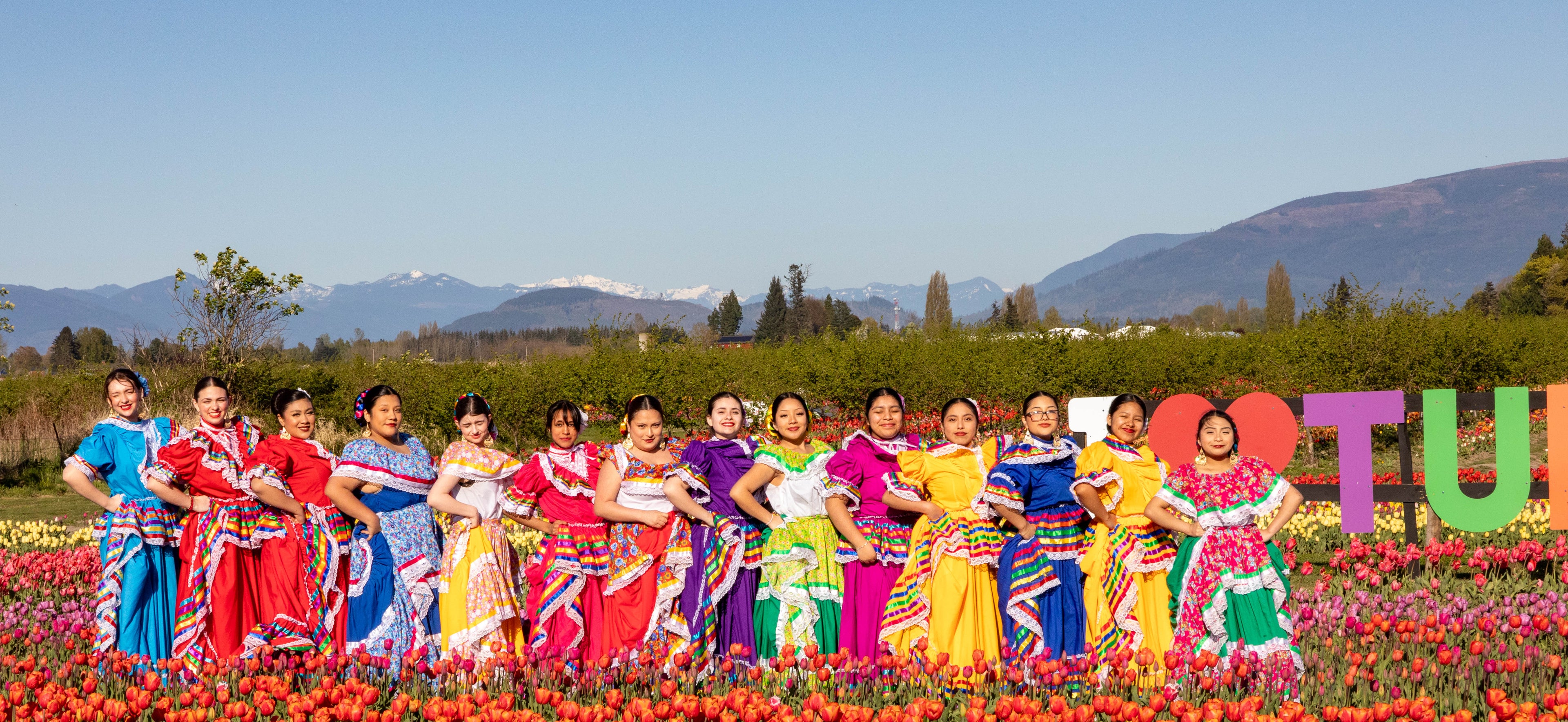 Traditional Latina dancers at Tulip Valley Farms during Tulip Festival