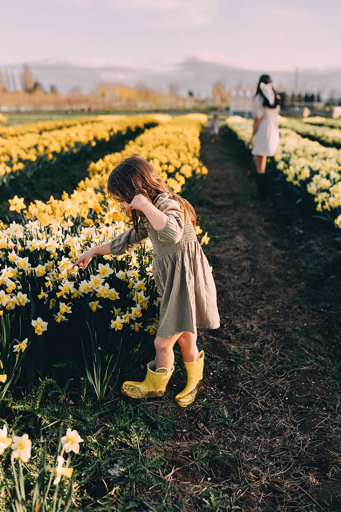 Child in Daffodil Field at Tulip Valley Farms