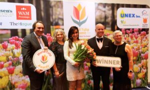 Receiving award for World's Most Scenic Tulip U-pick Experience