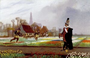 Historical painting of Holland tulip fields